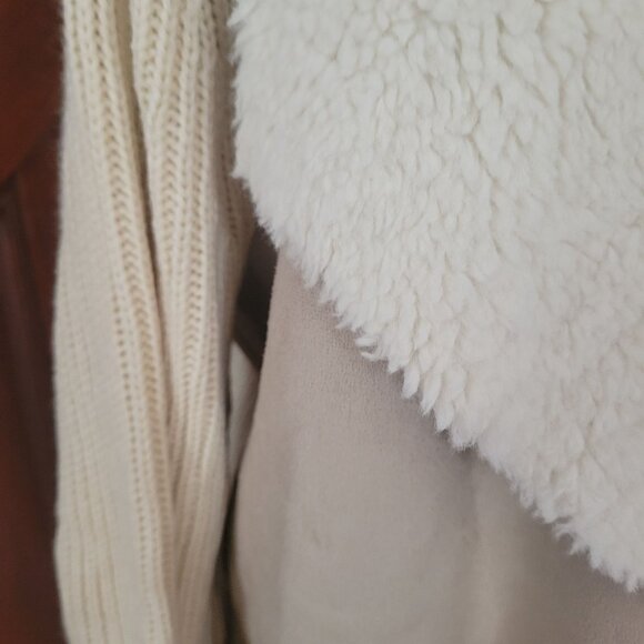 One World Oversized Beige Open Front Cardigan Faux Suede Sherpa Lining NWT L - Picture 3 of 8